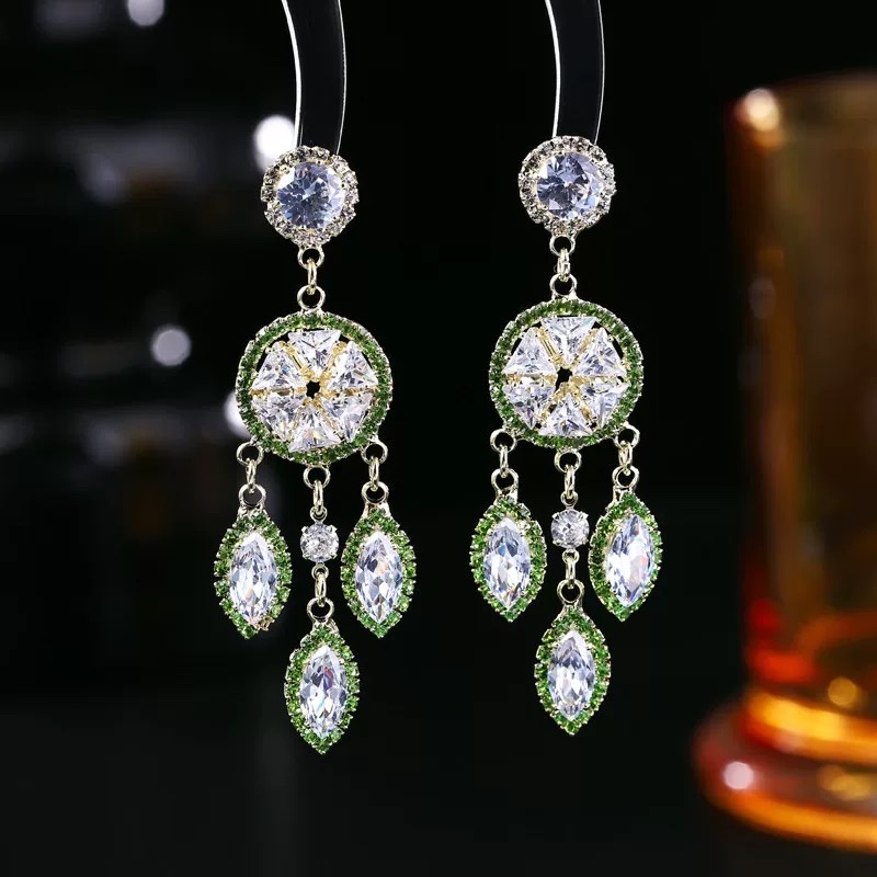 烧焊锆石耳环羽毛耳环 女士时尚饰品 精致耳饰 个性潮流百搭款