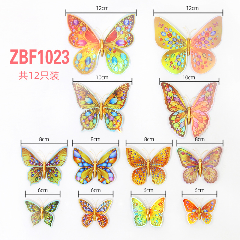 12 3D double-layer butterfly home decoration simulation butterfly pvc colorful butterfly wall stickers with magnets detail image 19
