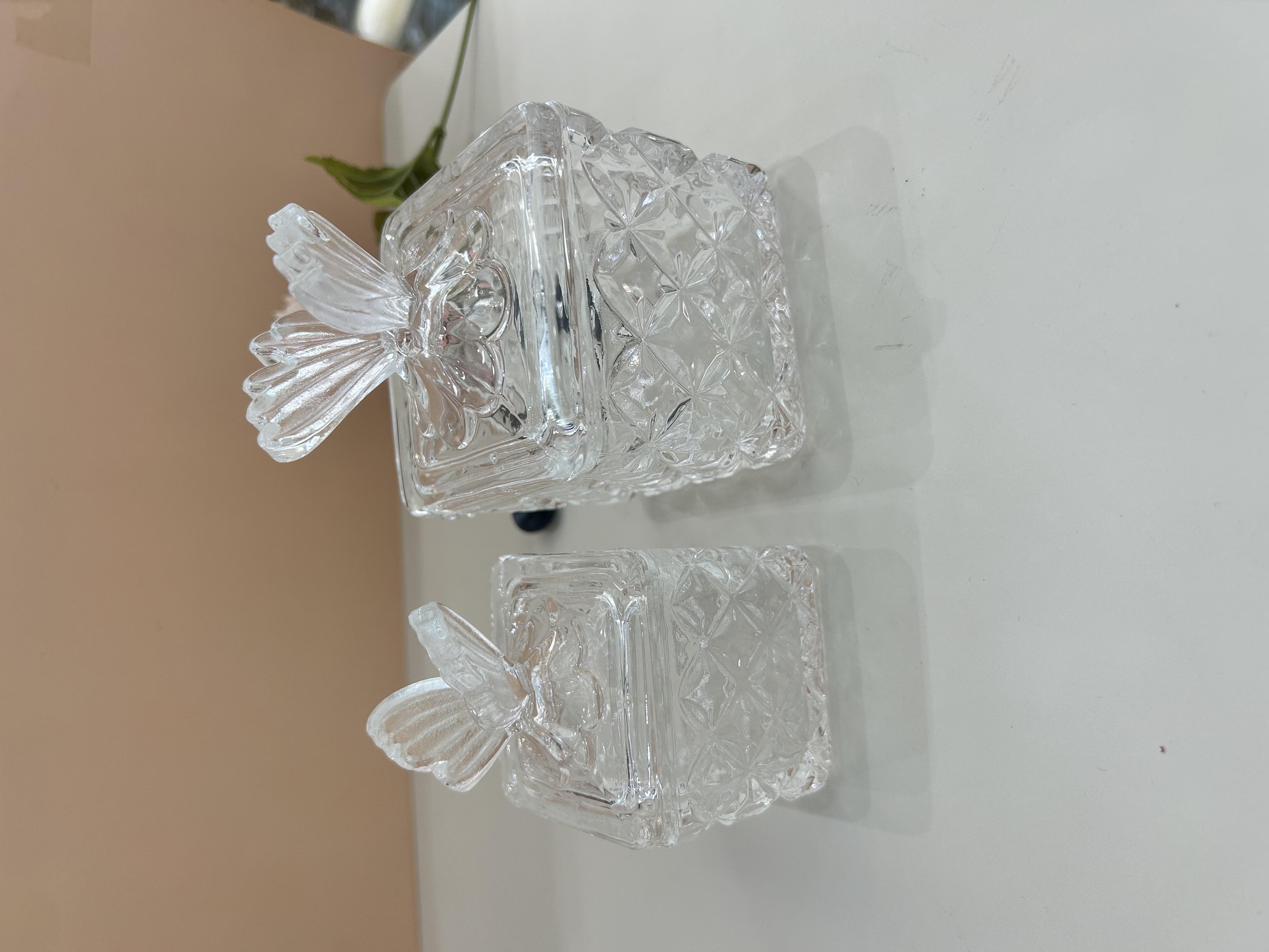 Glass sugar jar, butterfly square storage jar, storage jar, glass handicrafts detail image 5