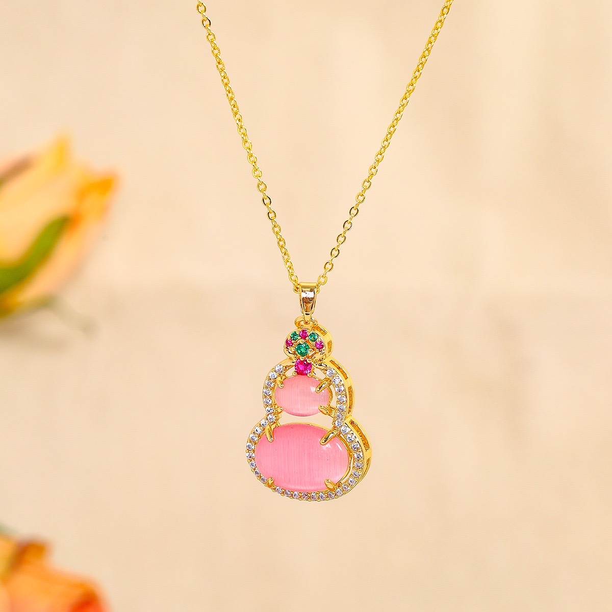 中国风粉色葫芦项链女2024新款爆款锁骨链轻奢高级感饰品厂家直销饰品耳环耳饰