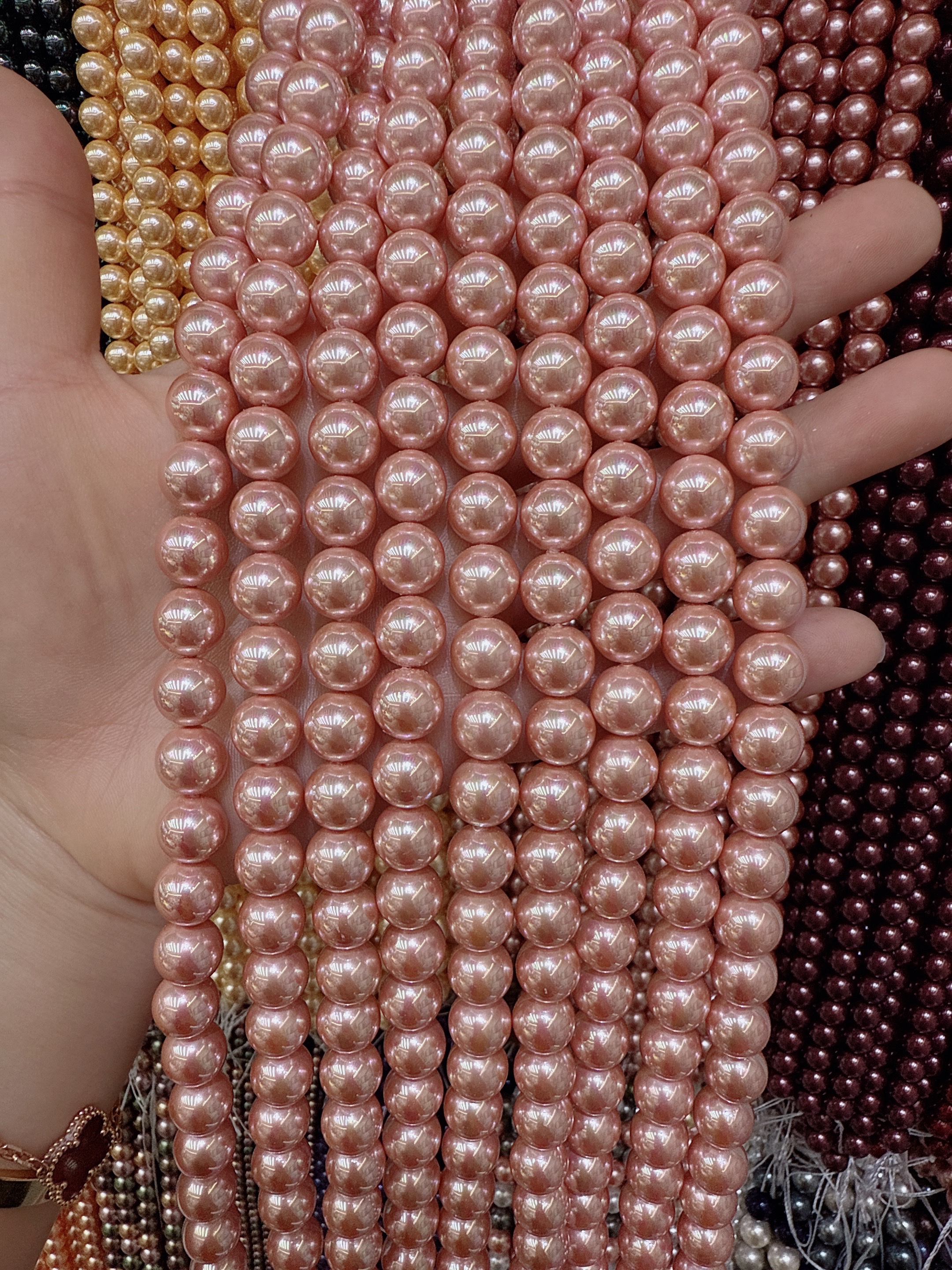 施家珍珠平替高亮正圆人造直孔玻璃珍珠串珠全孔手链项链diy配件详情图5