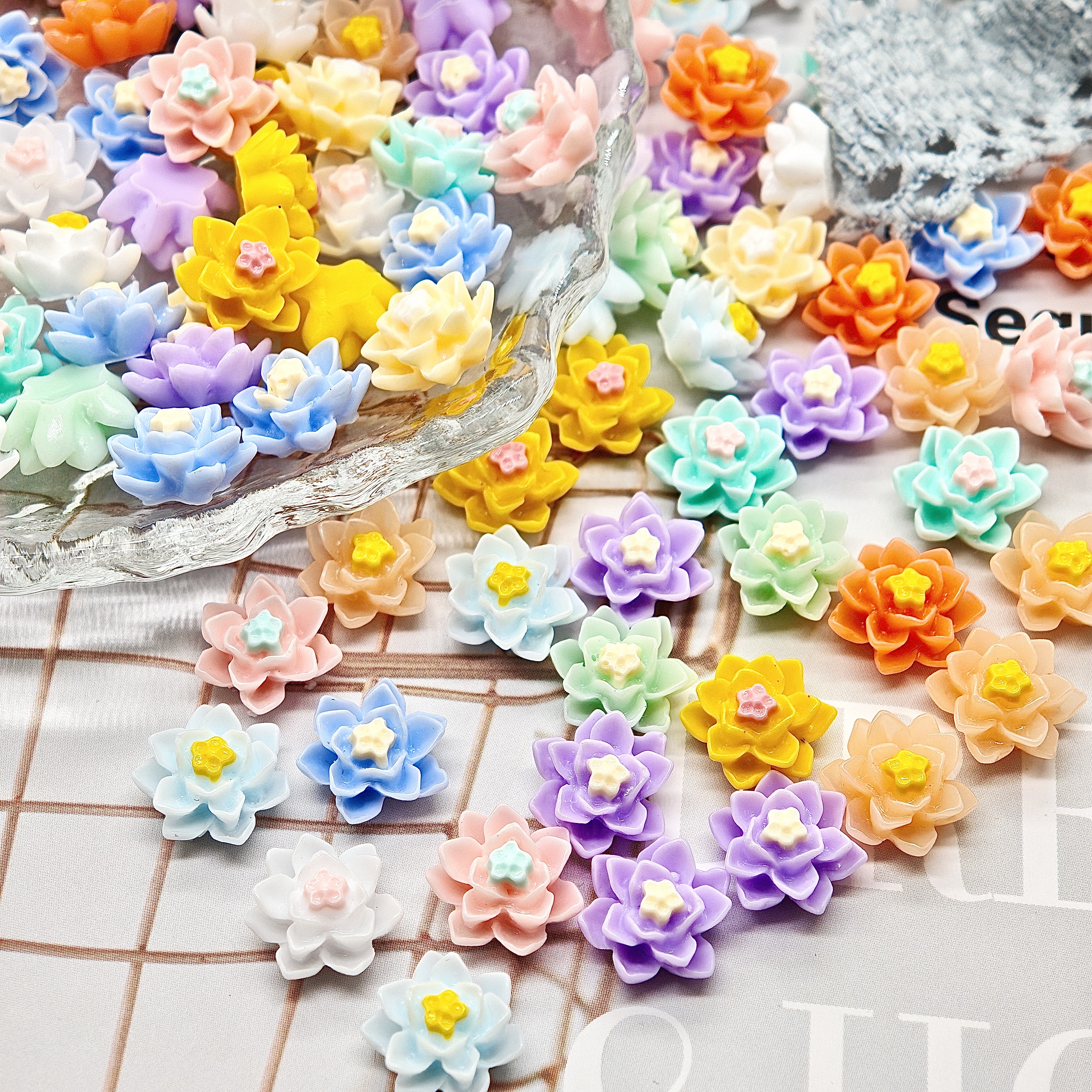 树脂配件莲花糖果色CCB儿童发饰配件 泡泡纱蝴蝶结抓夹 亚克力材质精美饰品配件儿童发饰配件