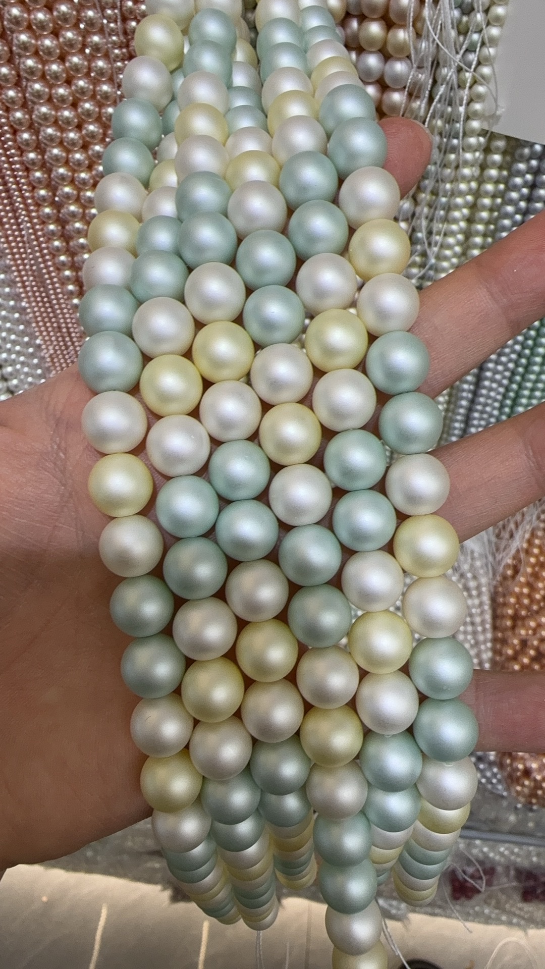 施家珍珠平替高亮正圆人造直孔玻璃珍珠串珠全孔手链项链diy配件