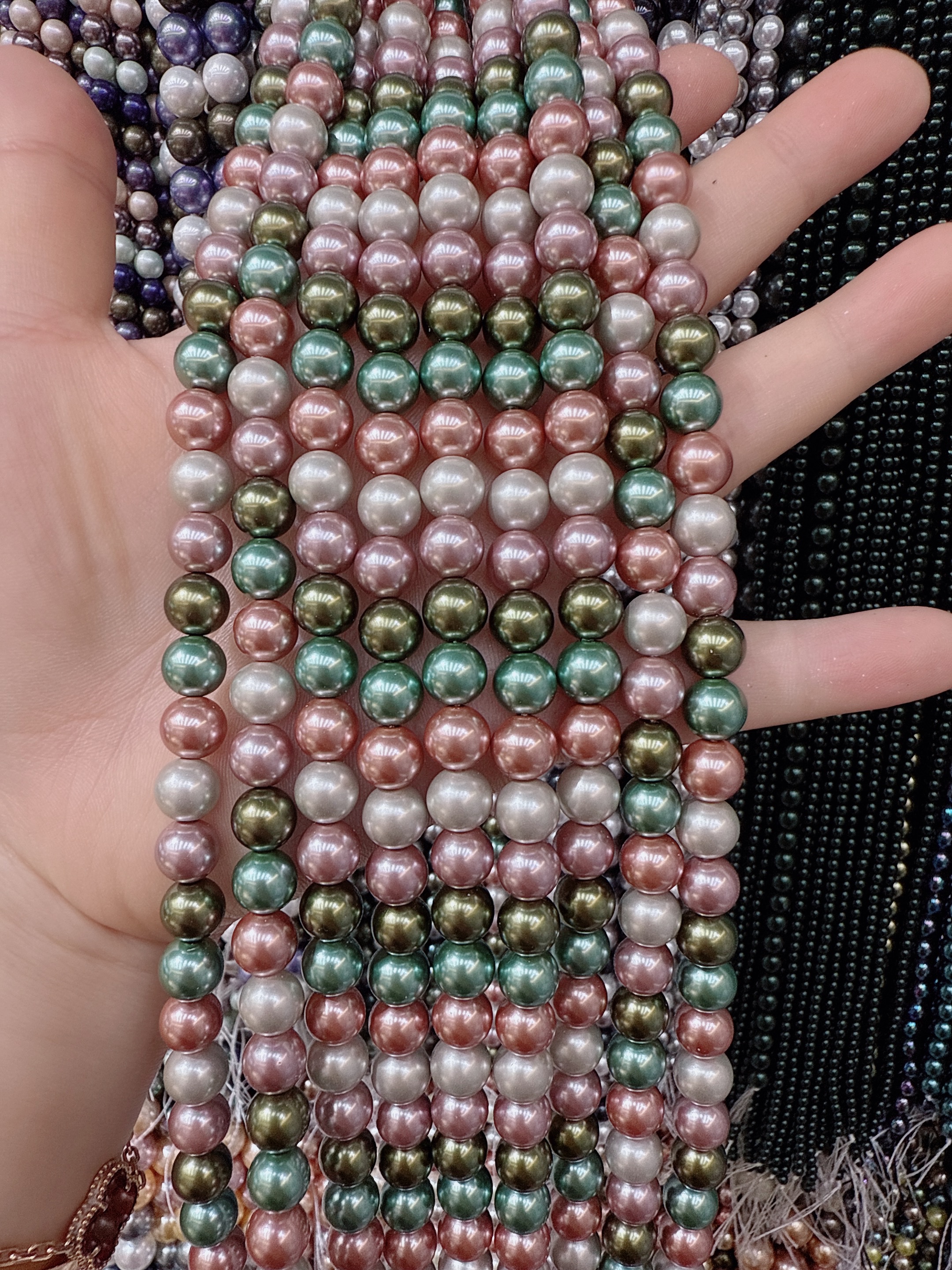 施家珍珠平替高亮正圆人造直孔玻璃珍珠串珠全孔手链项链diy配件细节图