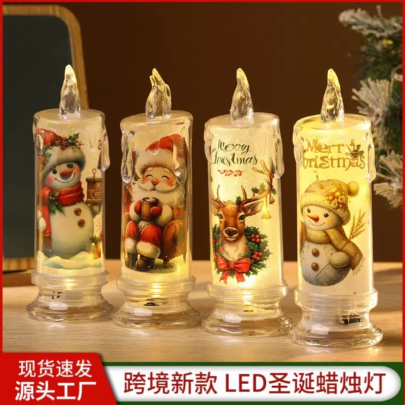 新款透明水晶流泪蜡烛无烟茶蜡led电子蜡烛灯圣诞节装饰氛围夜灯