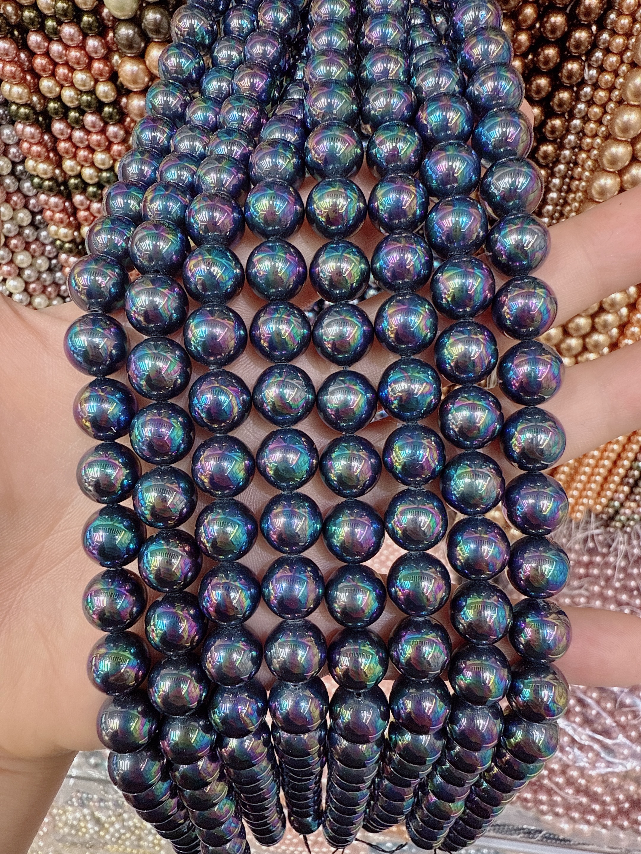 施家珍珠平替高亮正圆人造直孔玻璃珍珠串珠全孔手链项链diy配件详情图2