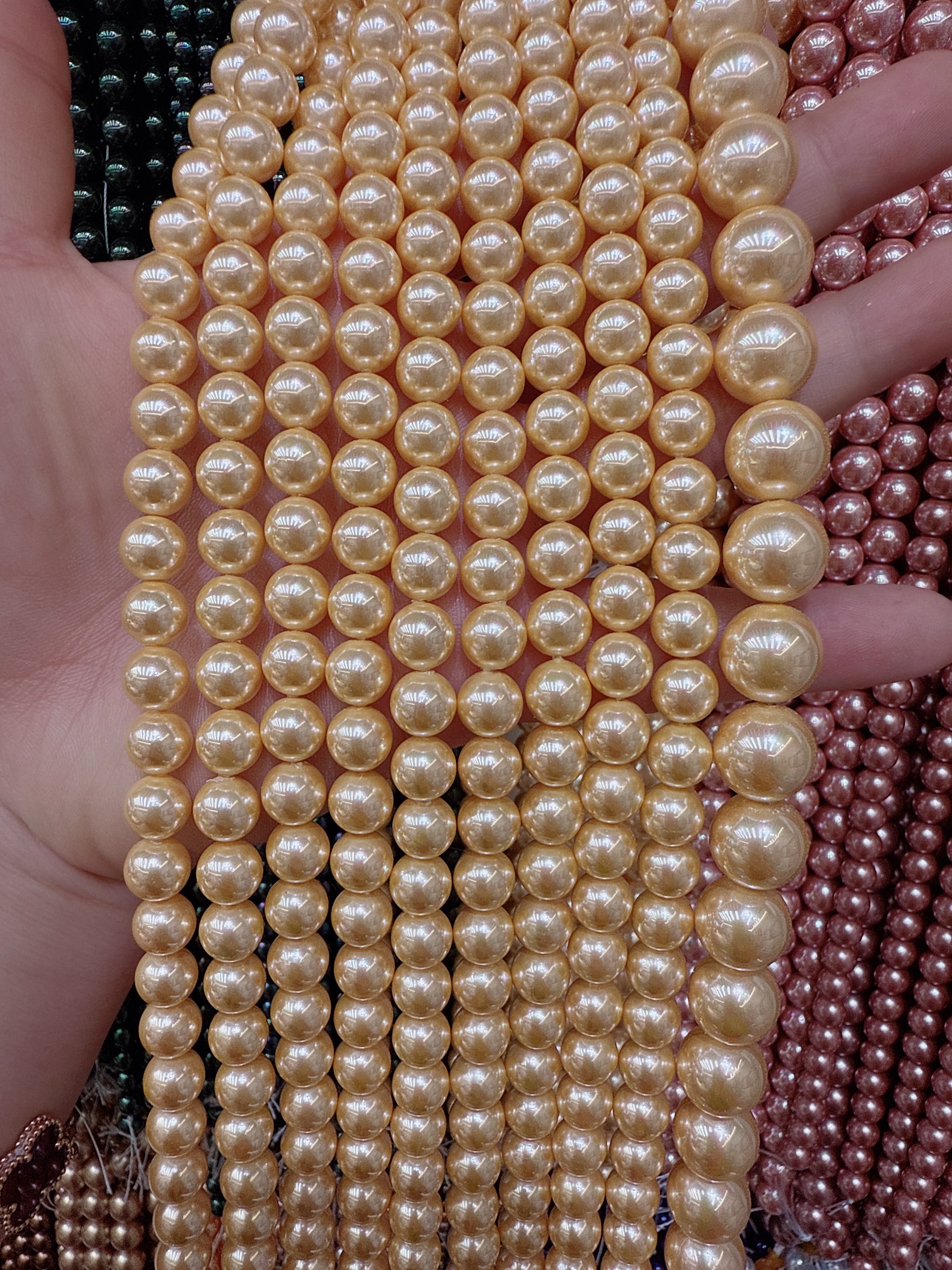 施家珍珠平替高亮正圆人造直孔玻璃珍珠串珠全孔手链项链diy配件详情图4