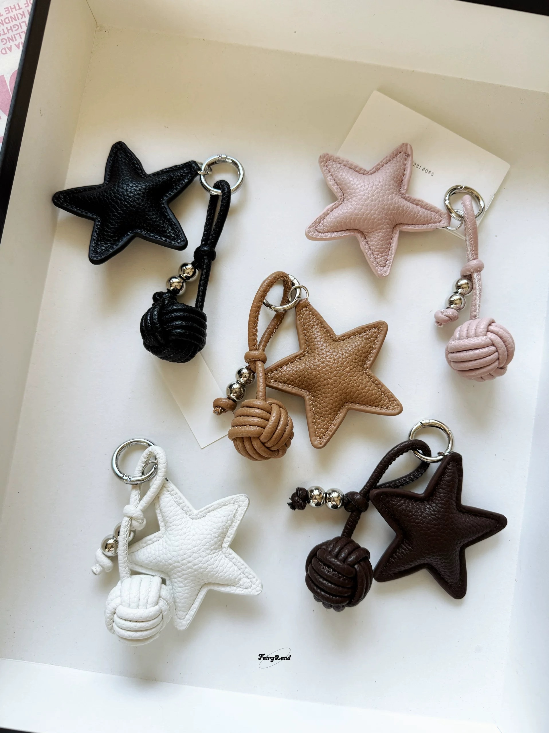 质感皮革星星手工球miu系包包挂件通勤简约复古钥匙扣钢珠挂饰ins