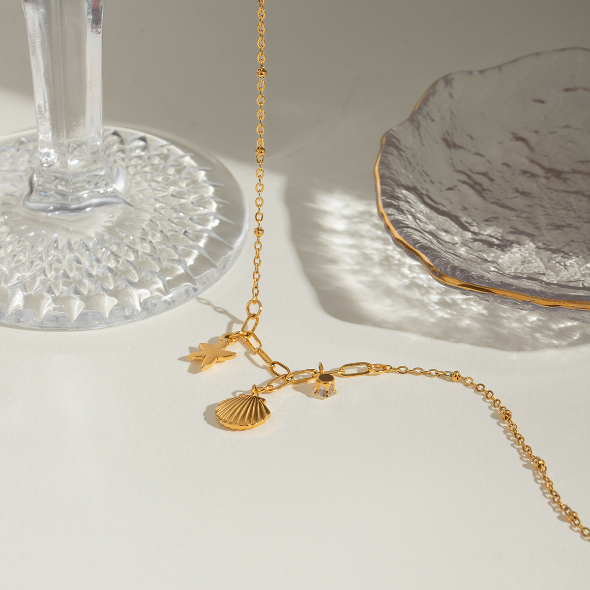 【 Ocean Series 】 European and American stainless steel zircon starfish pendant necklace with a high-end feel, ins collarbone chain titanium steel necklace jewelry, cross-border detail image 6