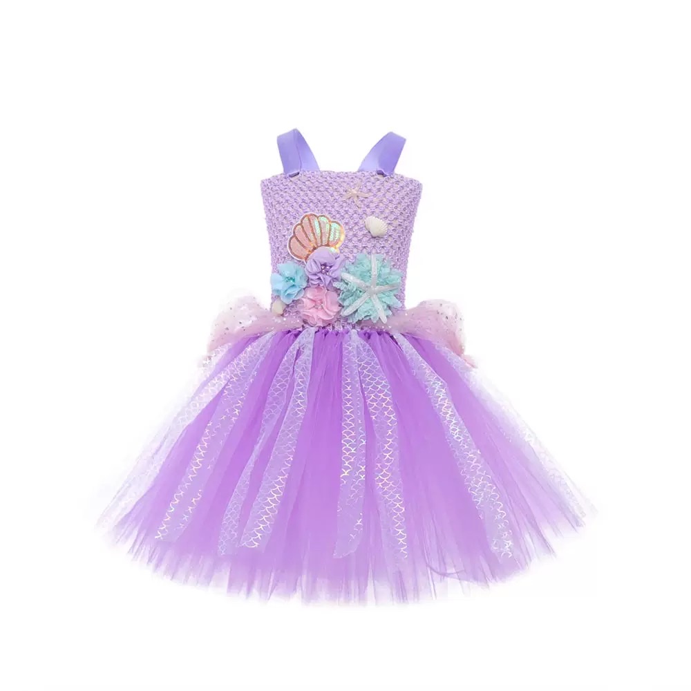 儿童花朵大海星美人鱼tutu裙网纱蓬蓬裙女童Mermai公主裙演出服蝴蝶结提花领带产品图