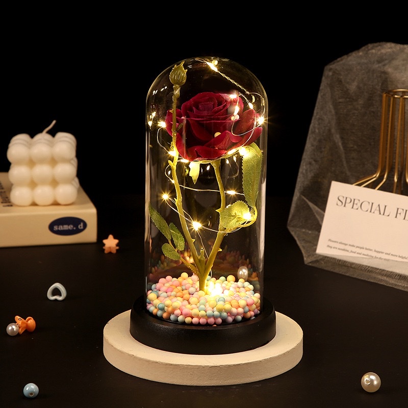 永生花，玻璃罩，绒布花，玫瑰花，母亲节，情人节，圣诞节礼物￼摆件详情图12
