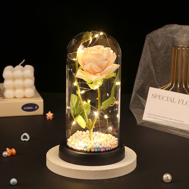 永生花，玻璃罩，绒布花，玫瑰花，母亲节，情人节，圣诞节礼物￼摆件详情图11