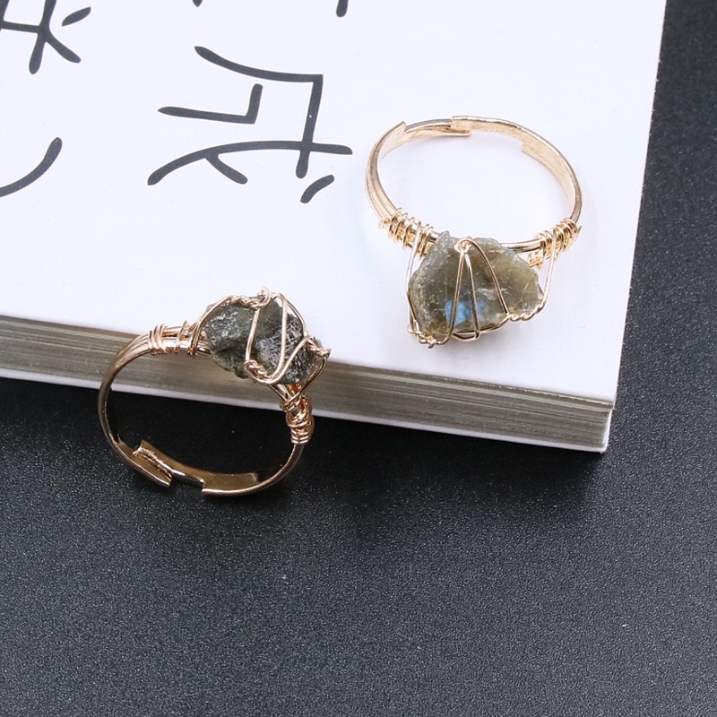 天然石紫水晶原石蓝晶戒指 DIY绕丝水晶石活口 粉晶绕线原矿详情3