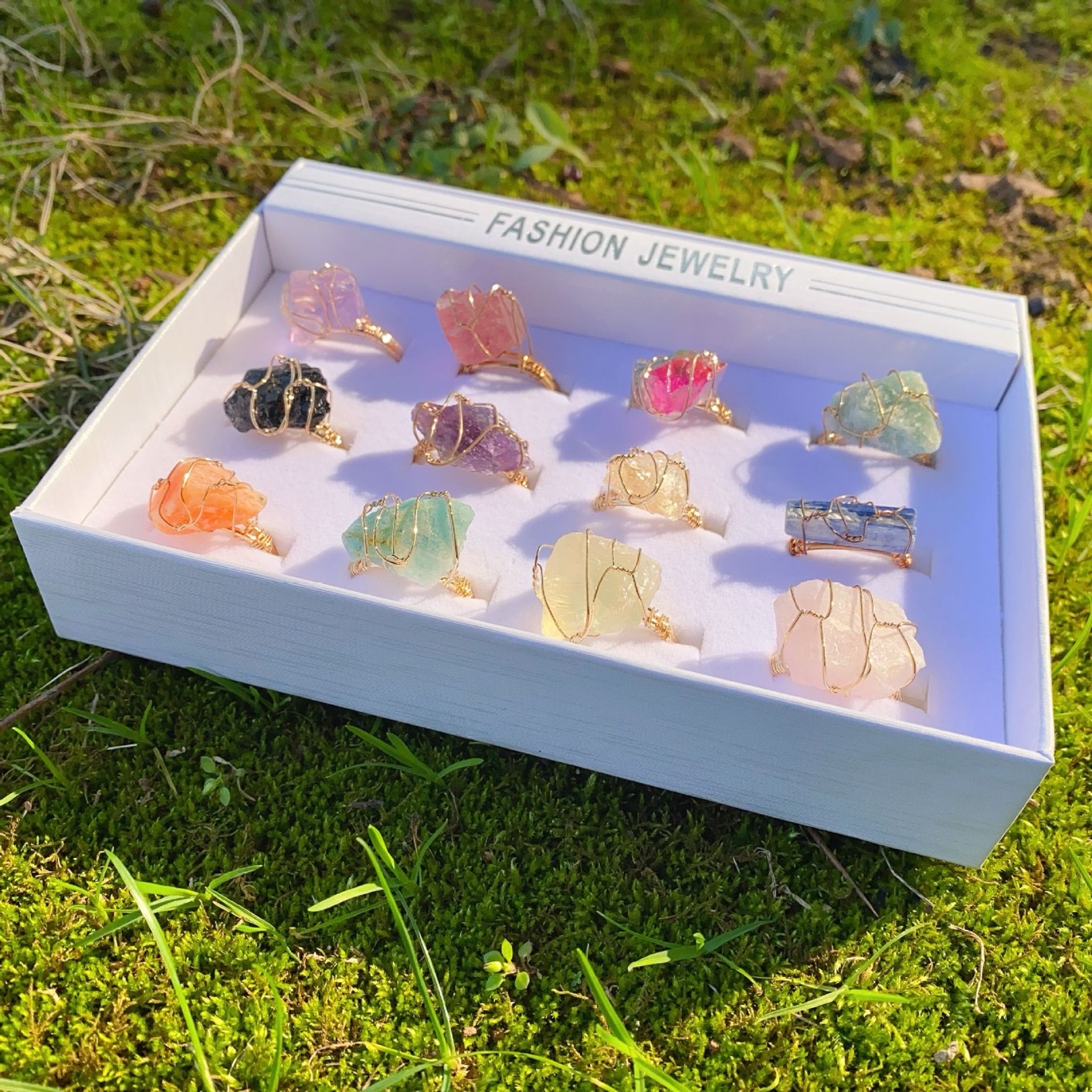 天然石紫水晶原石蓝晶戒指 DIY绕丝水晶石活口 粉晶绕线原矿详情13