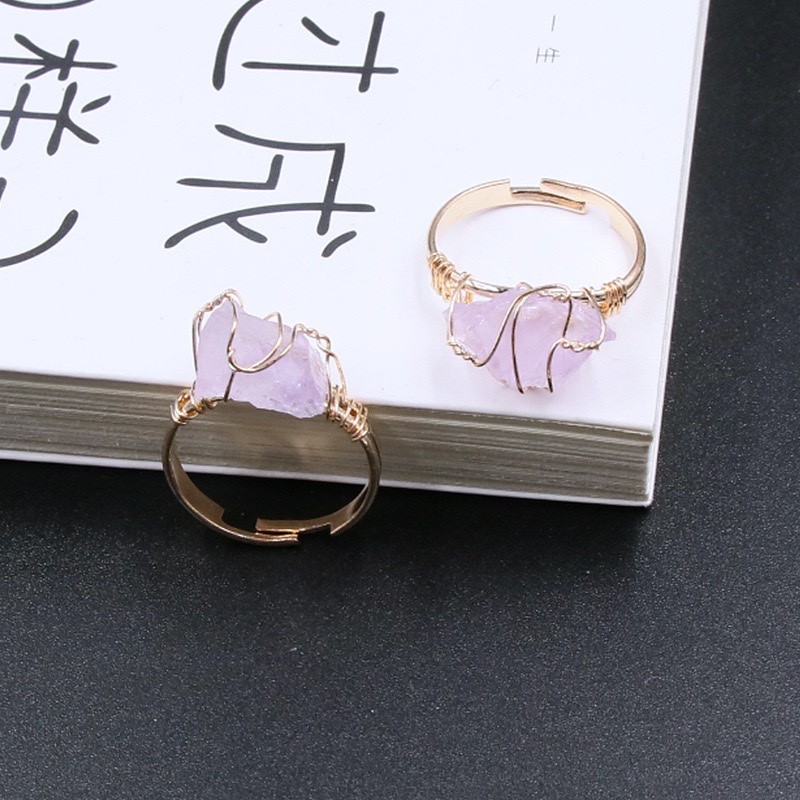 天然石紫水晶原石蓝晶戒指 DIY绕丝水晶石活口 粉晶绕线原矿详情12