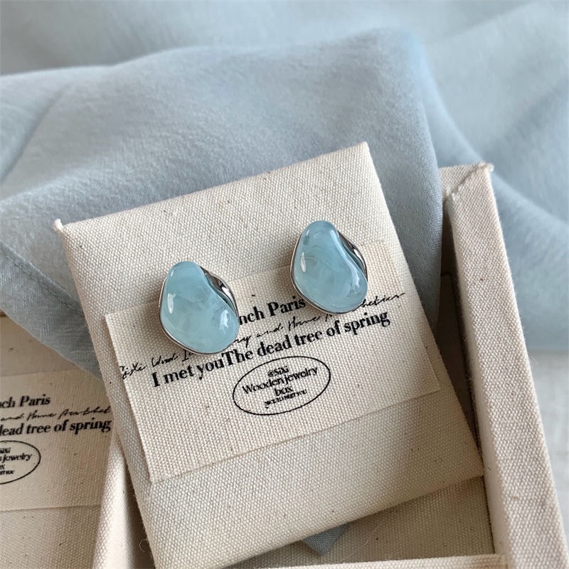 夏日冰萃薄荷蓝耳环女无耳洞耳夹小众设计气质高级感气质耳钉耳饰详情8