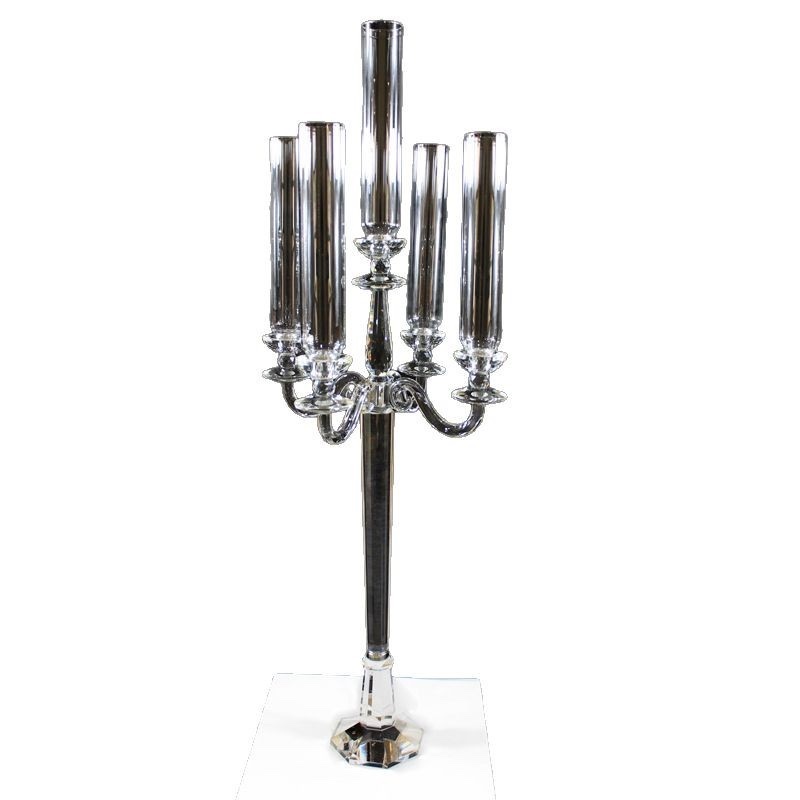 五头透明高档水晶烛台 婚庆道具酒店家居摆件装饰水晶k9水晶白底实物图