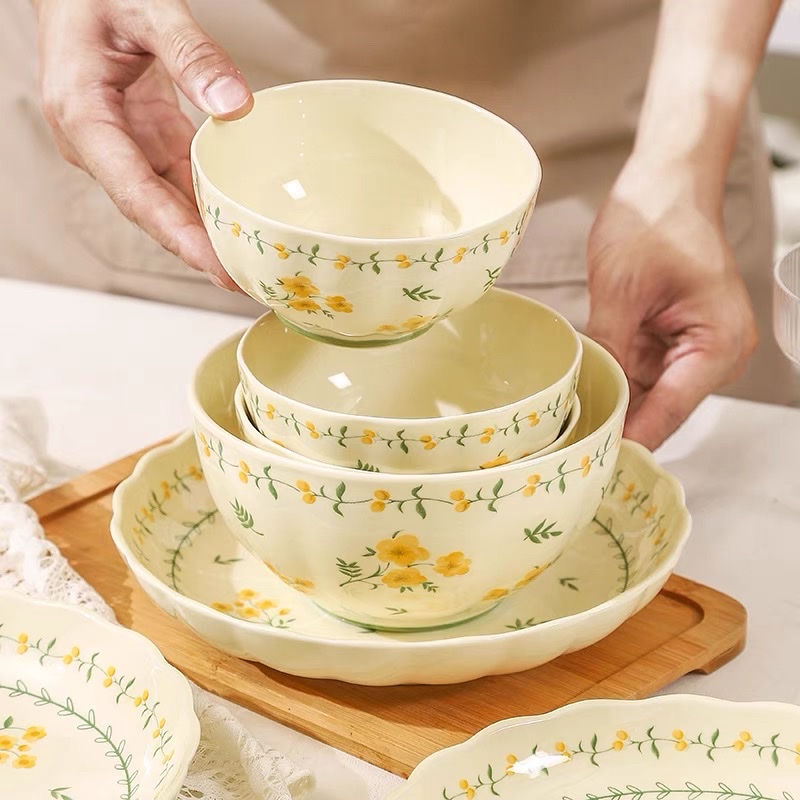 Ceramic rice bowl, rice bowl Home 2025 New style, particularly beautiful bowl and plate, cream style tableware set details Picture