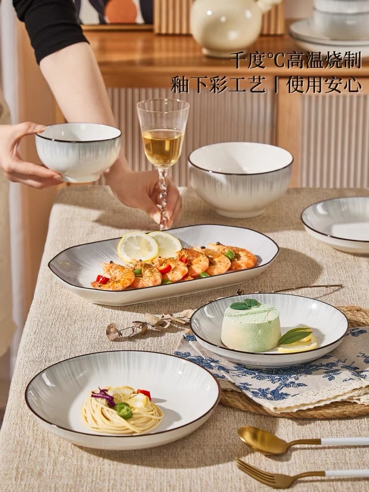 Bowl Home 2025 new high appearance level underglaze colored rice rice bowls, 10 sets of ceramic tableware bowls and plates, 10 sets of high-end feel details Picture