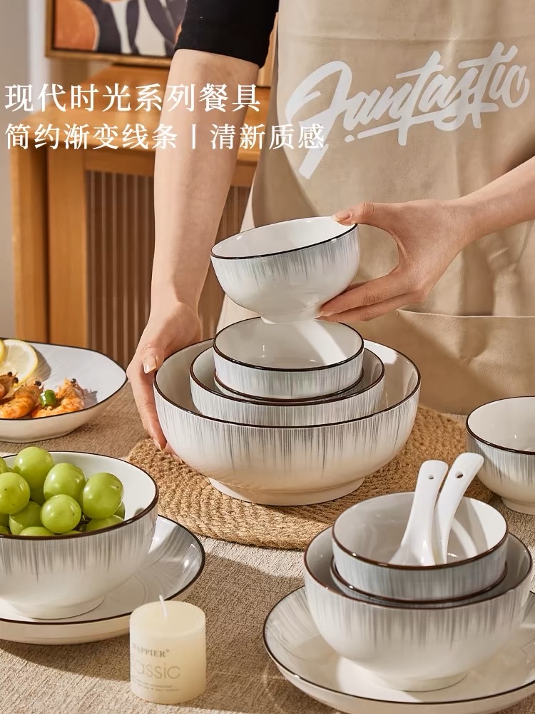 Bowl Home 2025 new high appearance level underglaze colored rice rice bowls, 10 sets of ceramic tableware bowls and plates, 10 sets of high-end feel Application Scenario