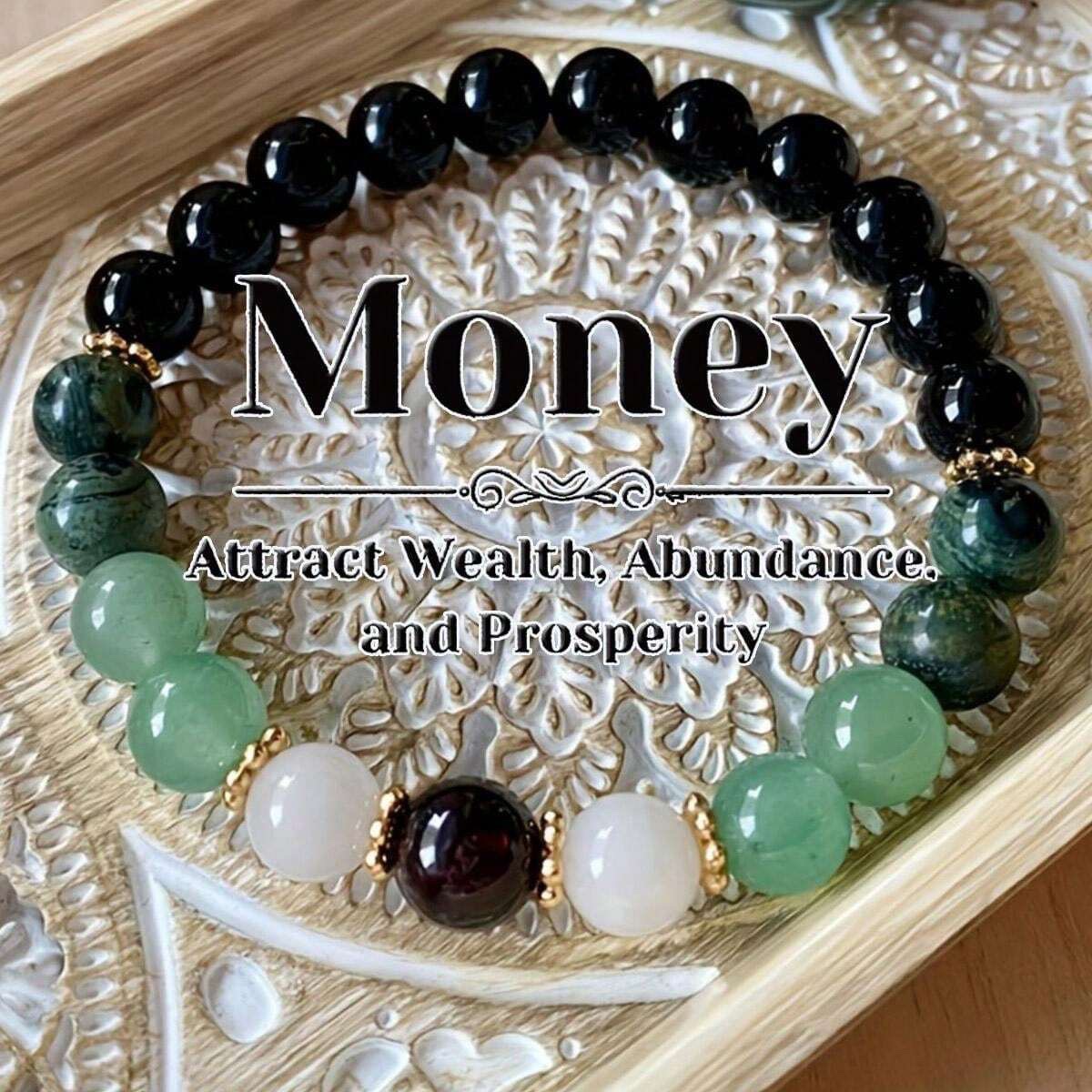 Temu速卖通Tk天然石榴石手链男女同款绿东陵money手串批发