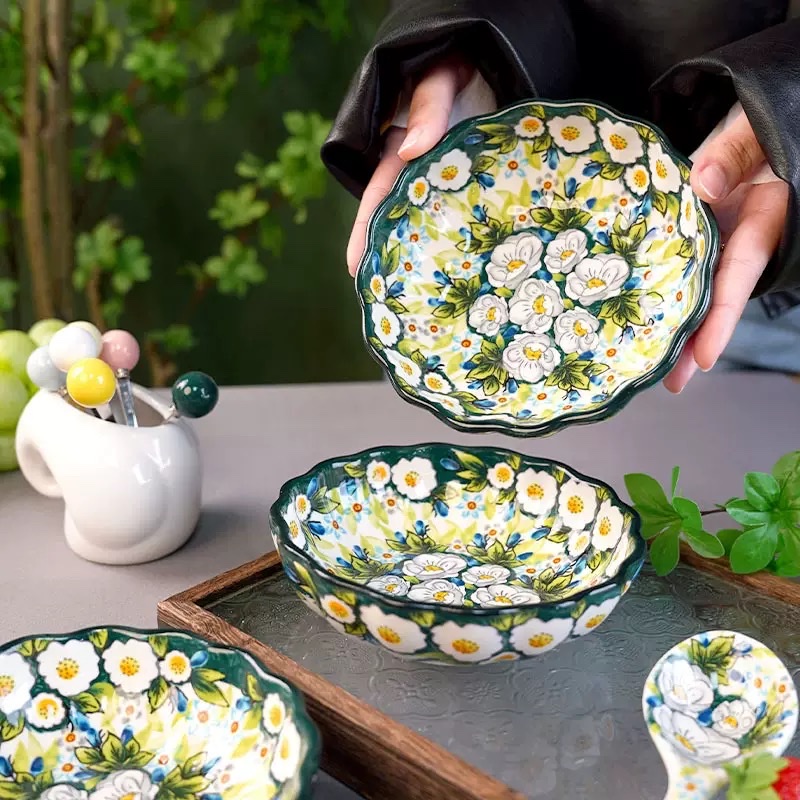 浅茉5.5英寸盘 釉中彩陶瓷圆盘深盘满面花卉陶瓷