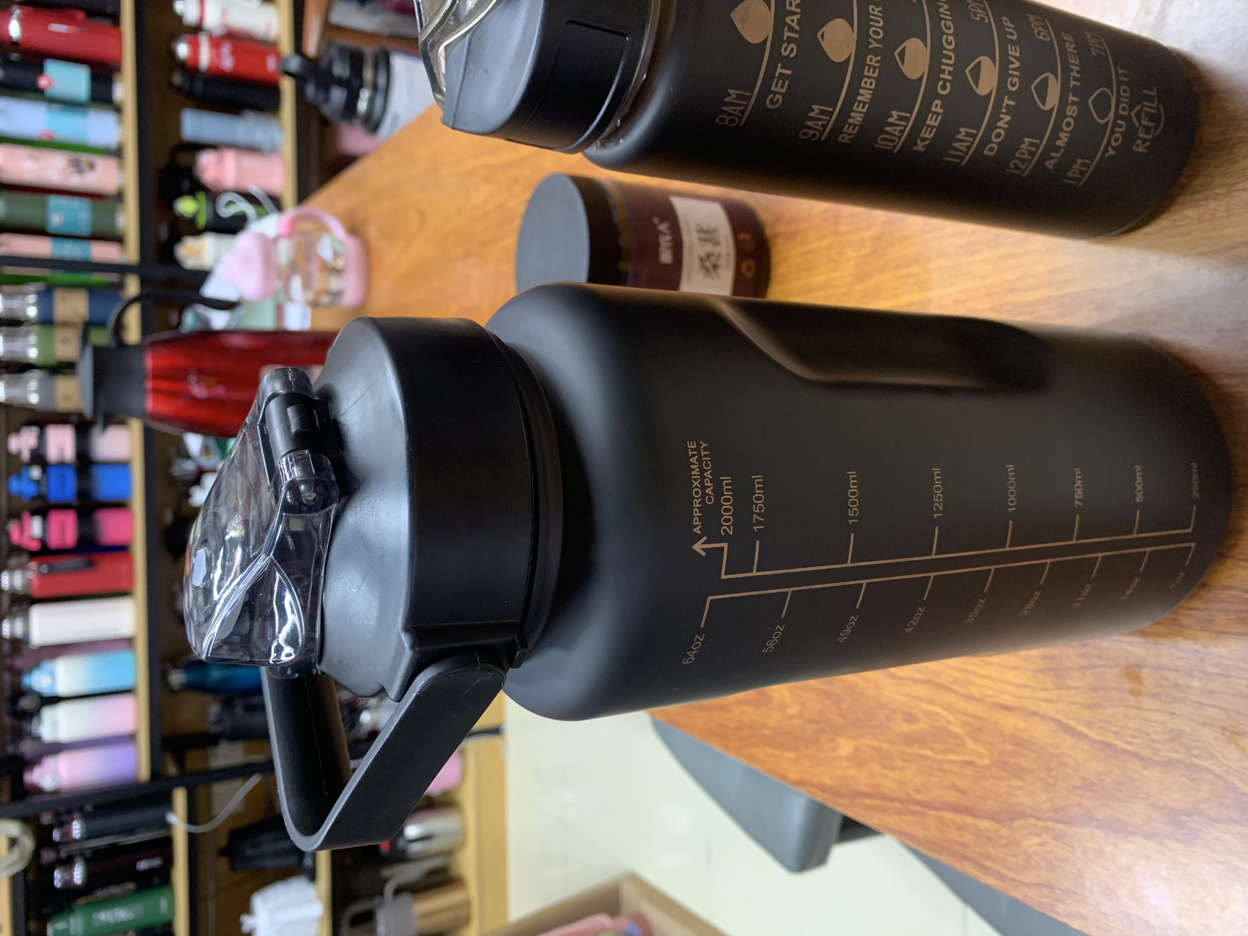 三件套水杯黑色，300毫升，750毫升，2000毫升，塑料水杯塑料杯塑料杯子，提手大容量水杯，外出带吸管直饮详情图3