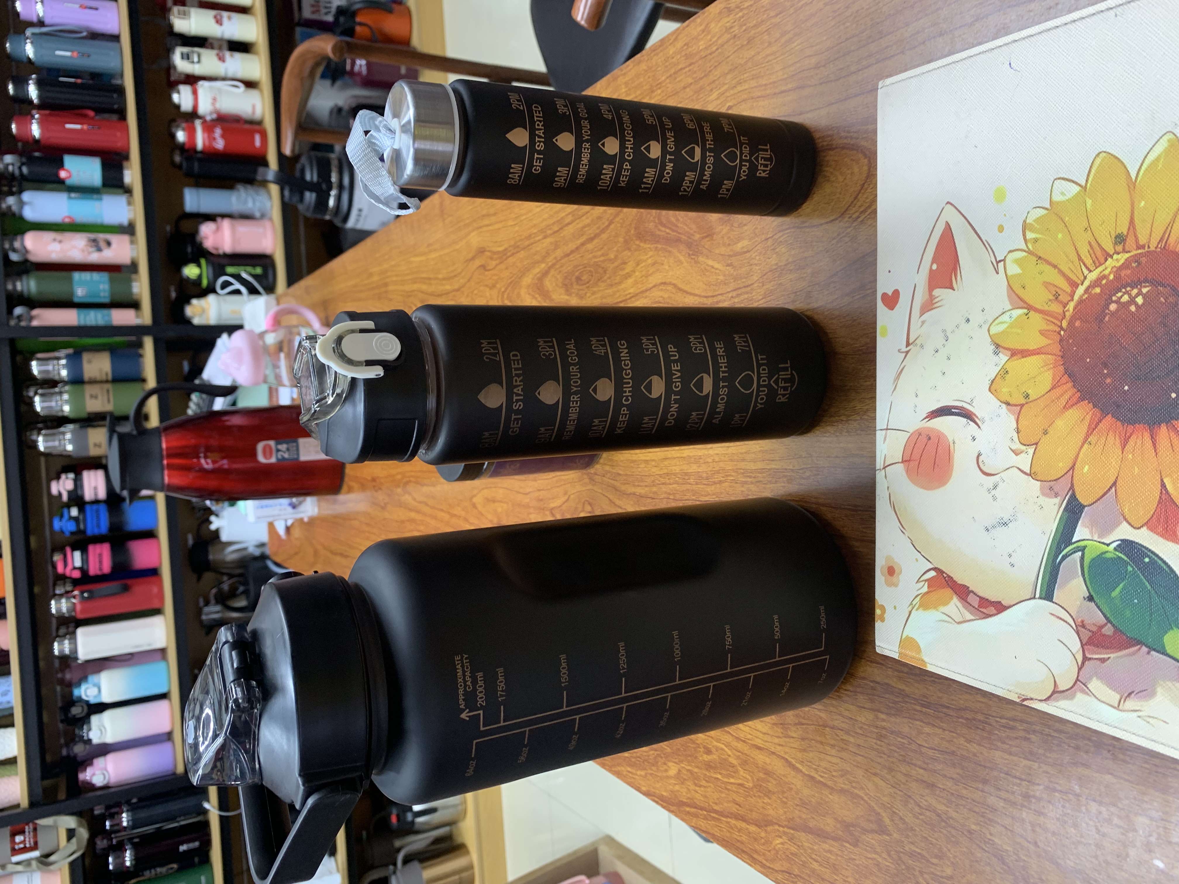 三件套水杯黑色，300毫升，750毫升，2000毫升，塑料水杯塑料杯塑料杯子，提手大容量水杯，外出带吸管直饮详情图2