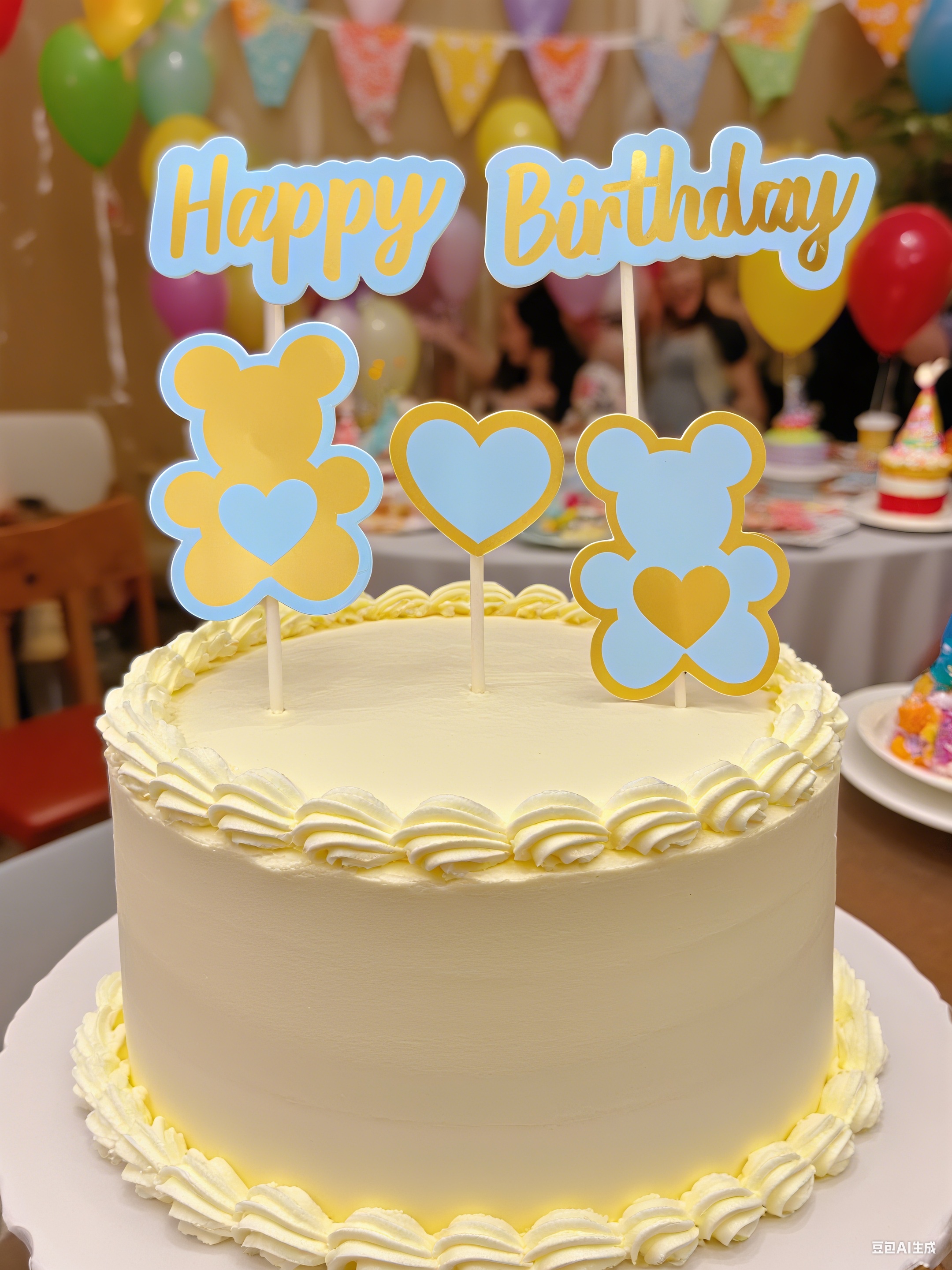 生日祝福装饰插牌 生日派对专用 金色小熊插牌