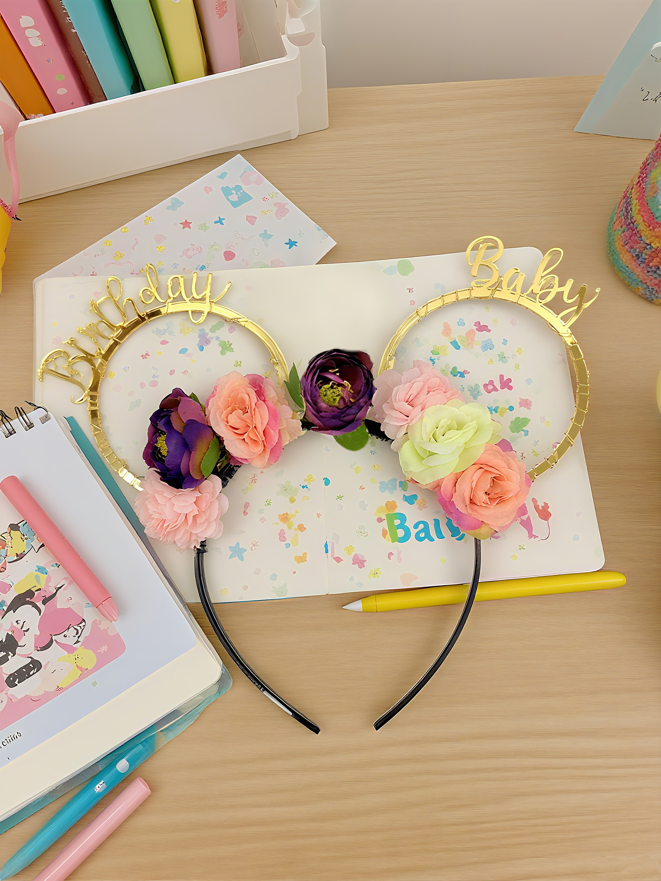 The birthday hairband is decorated with beautiful and cute flowers and letters Application Scenario