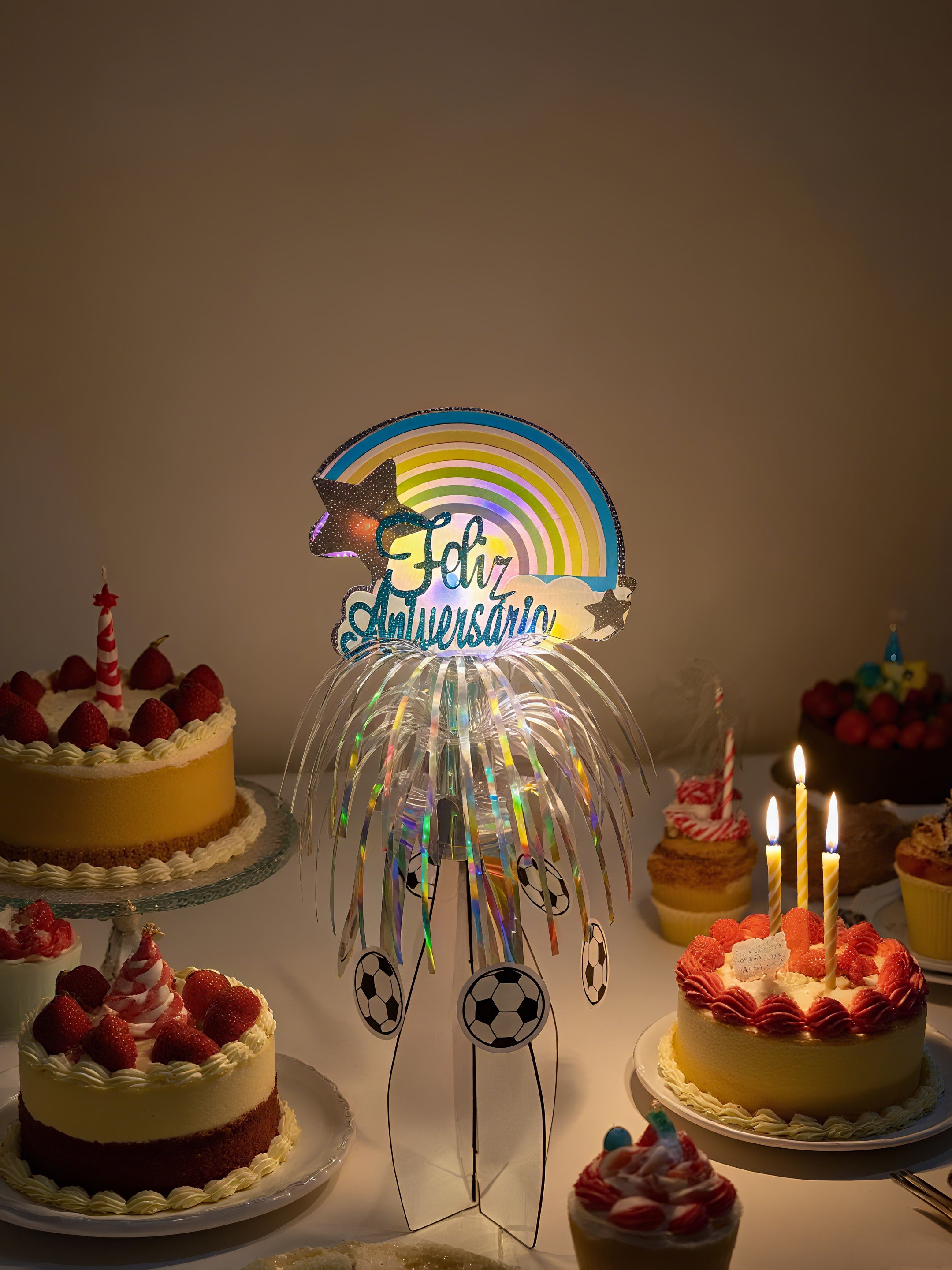 The birthday table is decorated with tassels that shine to illuminate the party supplies detail image 1