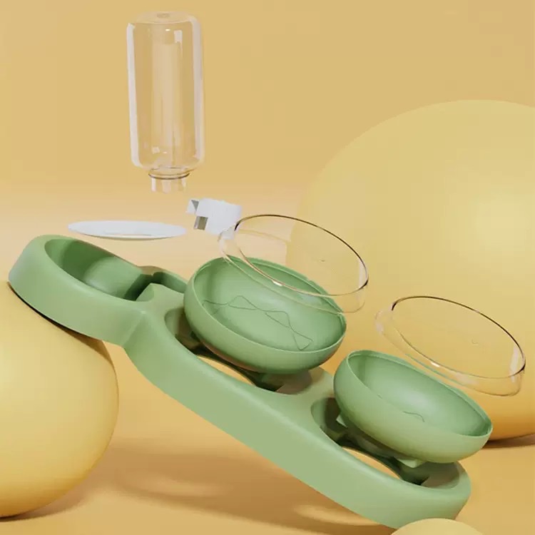 Cat bowl, pet bowl, cat and dog food bowl, three-piece bowl, tilted neck guard, pet food bowl, automatic water dispenser Item Picture