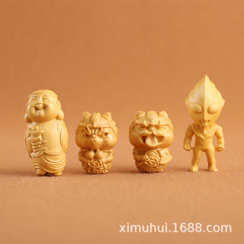 Wholesale boxwood carvings of Ultraman, solid wood cultural toys, Chinese diy handicrafts and gifts, God of Wealth detail image 2