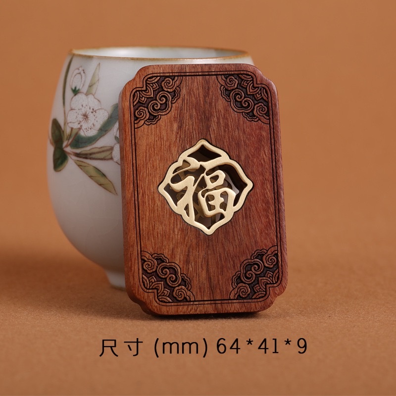 High-end, exquisite car accessories made of rosewood with hollowed-out and copper inlays, creative rearview mirror pendants, handicrafts, gifts and accessories detail image 5