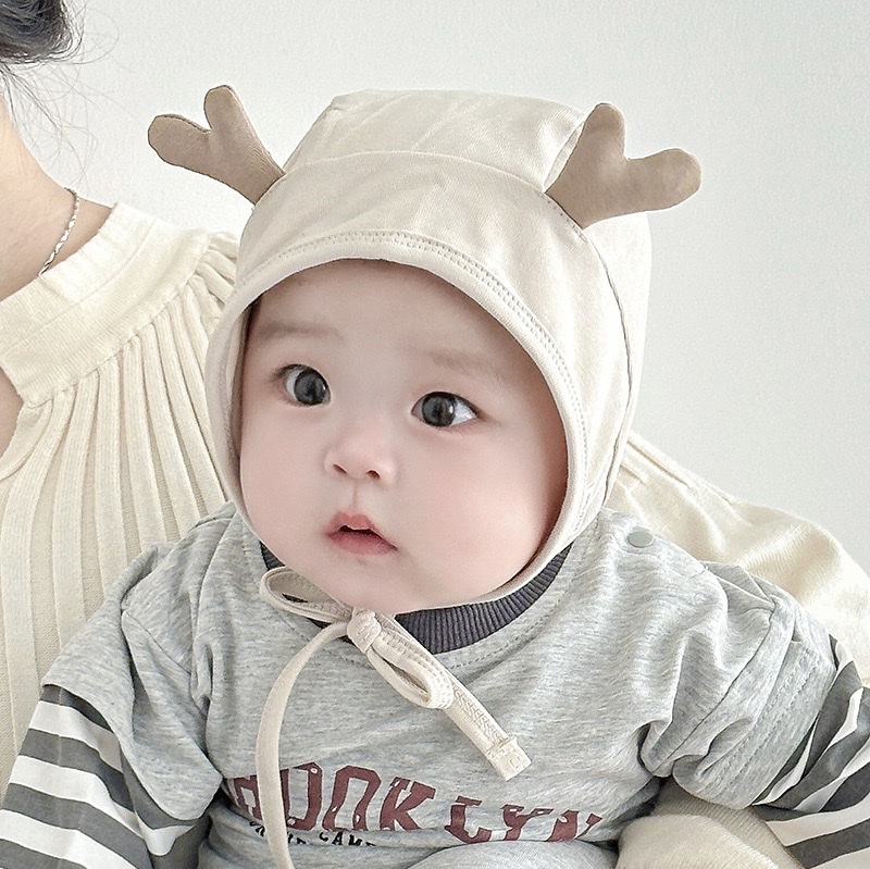 婴幼儿童帽子春夏季小月龄护耳包头帽男女宝宝可爱鹿角纯棉套头帽儿童帽童帽