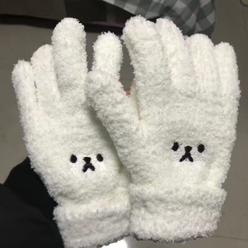 Half-fleece cute bear gloves