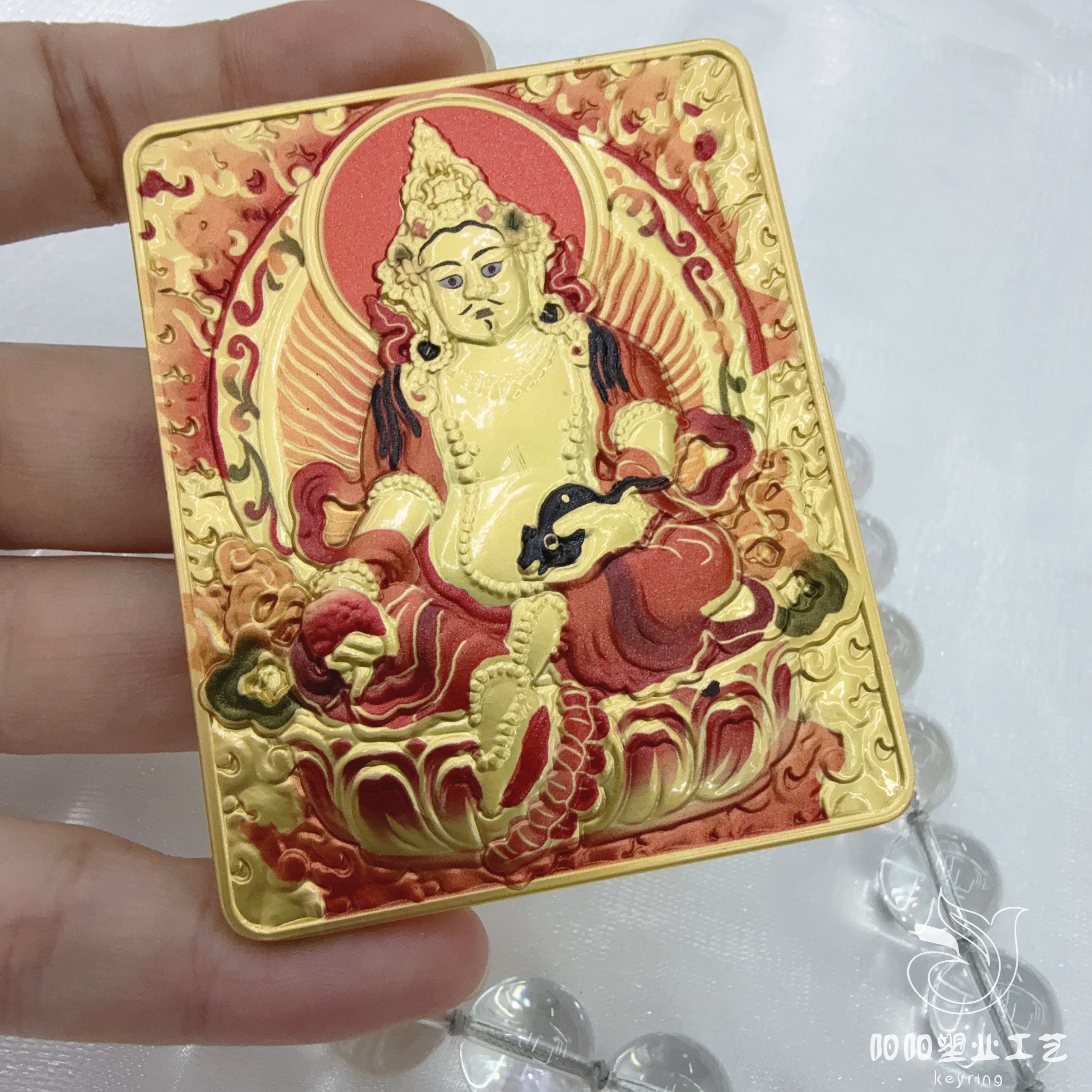 【 Nine Purple Fire 】 Medium-sized Tibetan-style Thangka Relief Double-sided three-dimensional Dragon Five God Eight Guardian Pendant, Buddhist Wealth God Amulet and Religious item detail image 14
