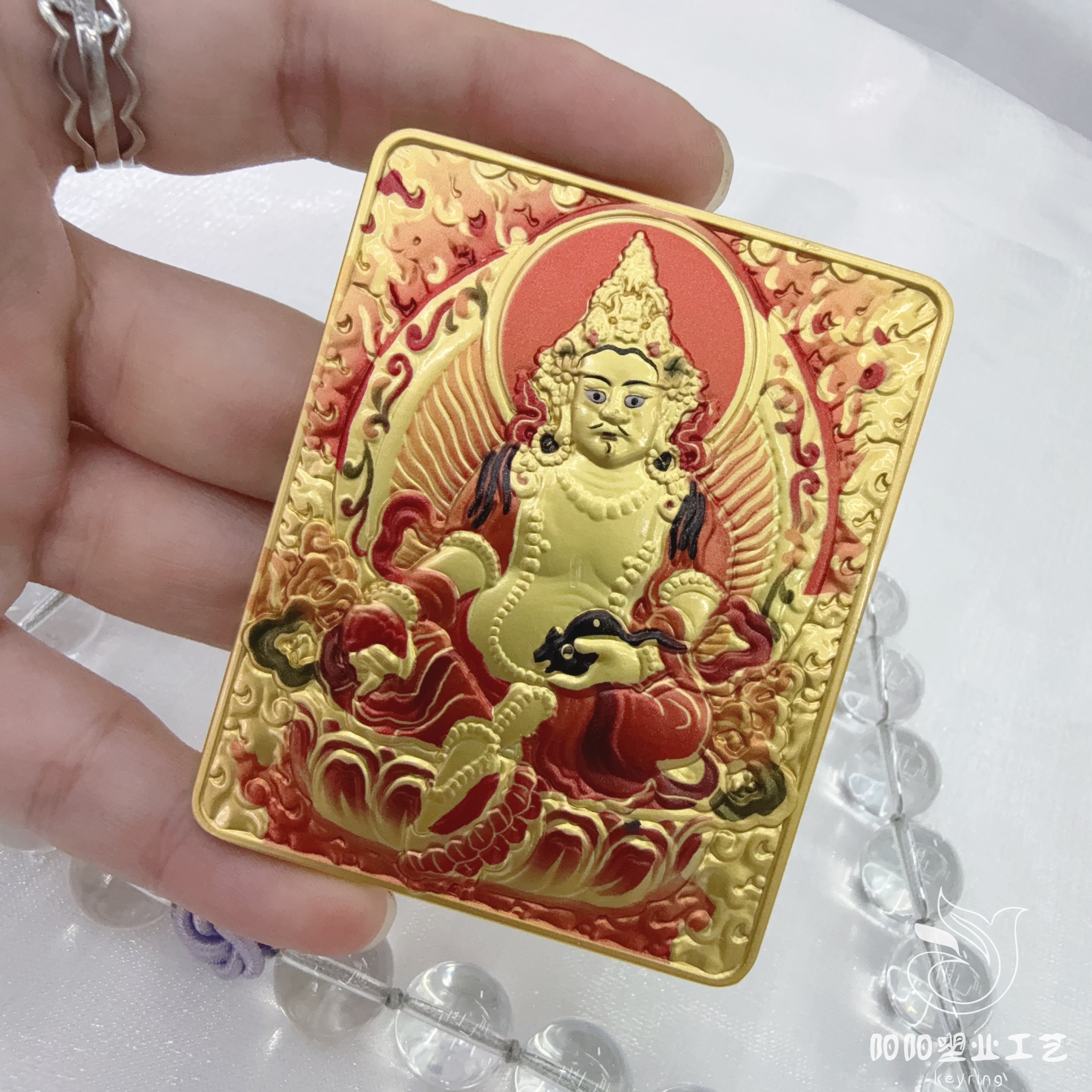 【 Nine Purple Fire 】 Medium-sized Tibetan-style Thangka Relief Double-sided three-dimensional Dragon Five God Eight Guardian Pendant, Buddhist Wealth God Amulet and Religious item detail image 13