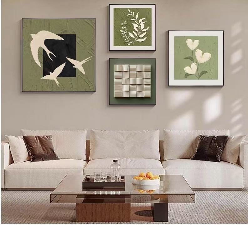 新中式中古风客厅沙发装修饰画餐厅挂画组合推荐款