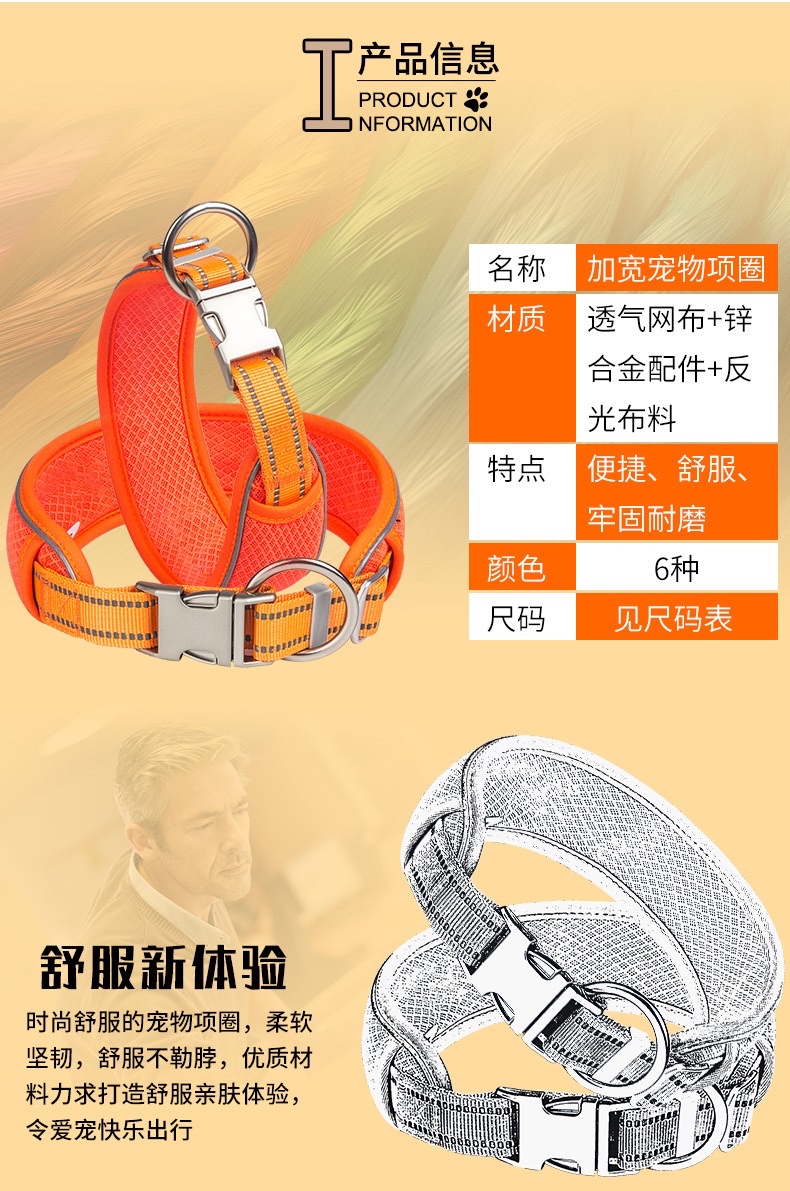 狗狗九孔透气加宽网布脖颈项圈夜视反光条不伤脖不勒脖宠物用品现详情图5