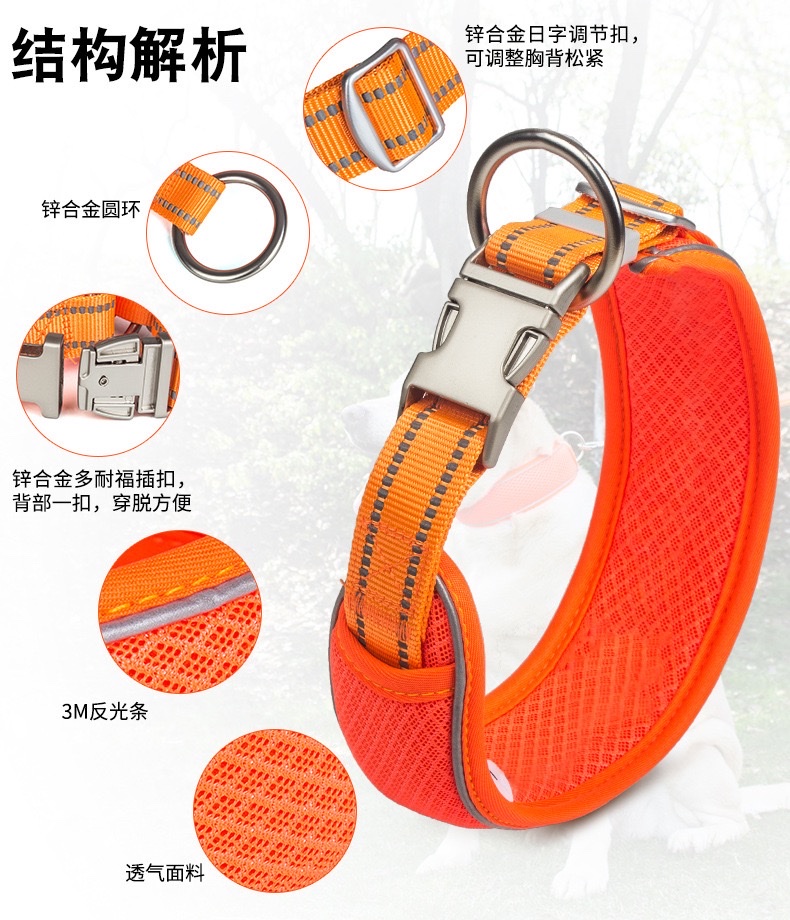 狗狗九孔透气加宽网布脖颈项圈夜视反光条不伤脖不勒脖宠物用品现详情图2