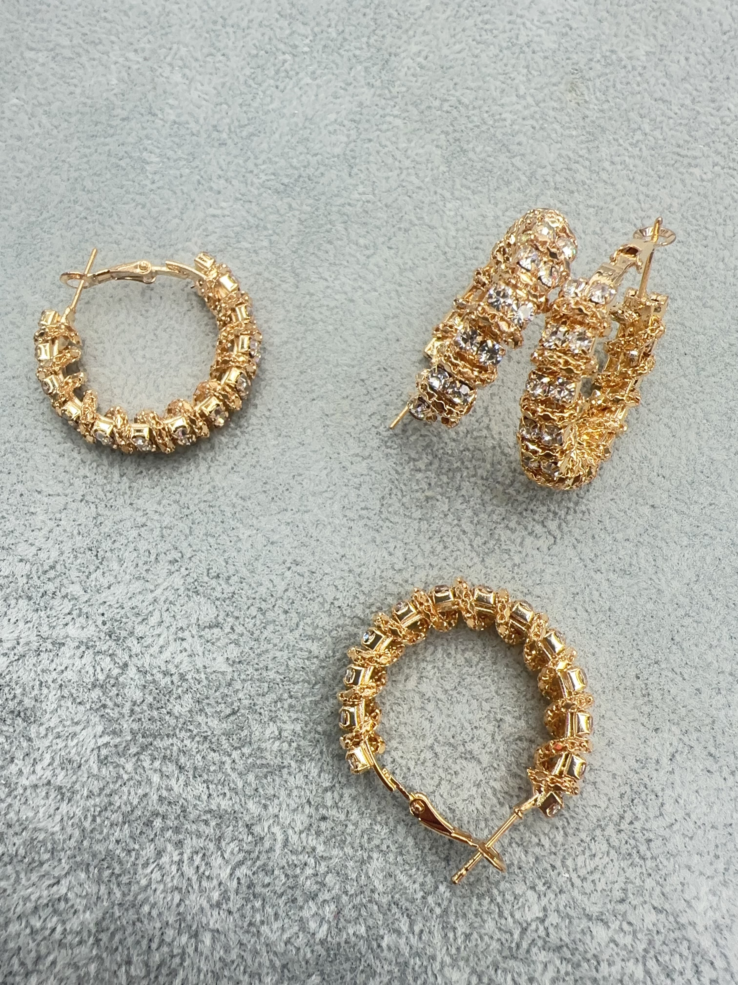 Fashionable, simple and versatile water diamond wound C-shaped ear rings, eco-friendly gold earrings and accessories, welded zircon earrings