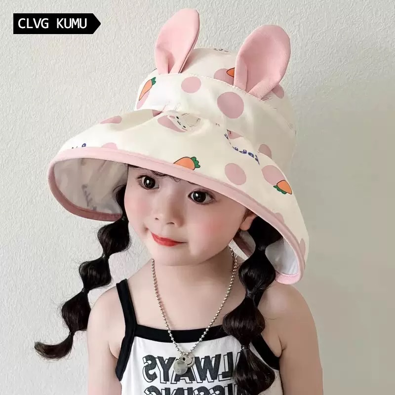 儿童空顶防紫外线，遮阳可爱兔子印花帽 夏季超薄出游使用女宝宝系列款
