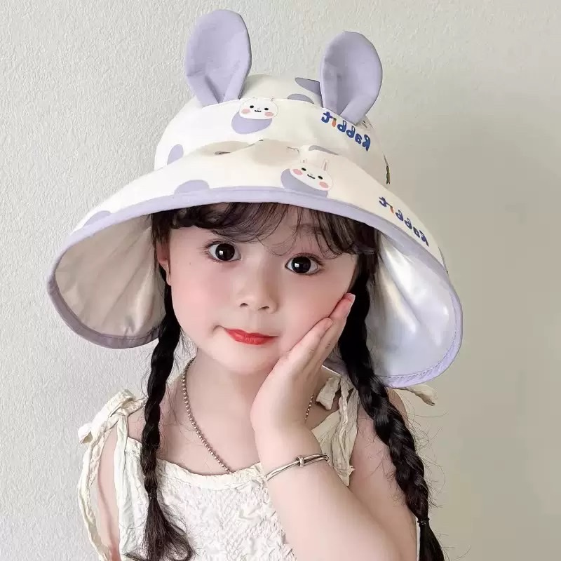 儿童空顶防紫外线，遮阳可爱兔子印花帽 夏季超薄出游使用女宝宝系列款详情图3