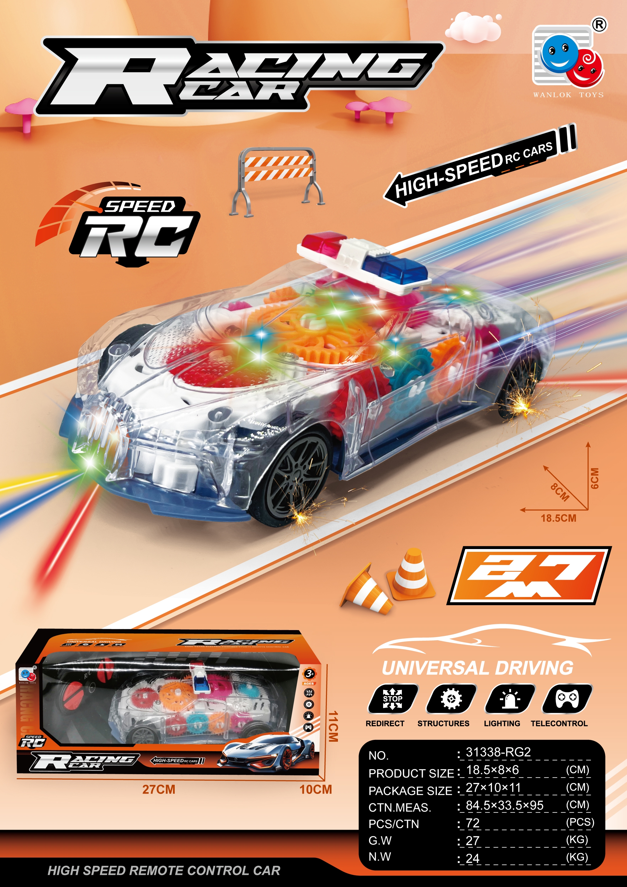 Four-way remote-controlled sound and light gear police car (electricity not included)