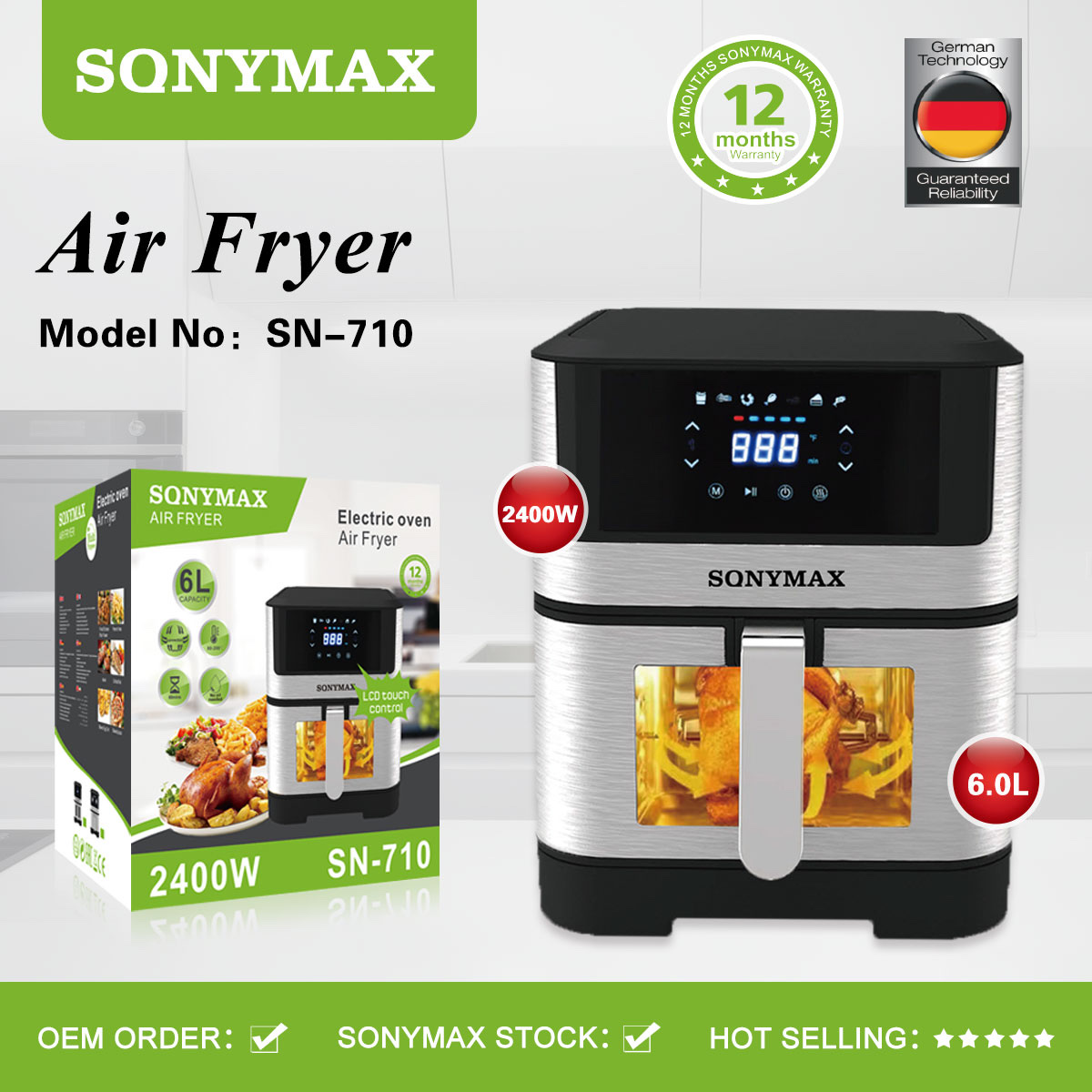 8-liter stainless steel air fryer with visual window, air fryer, air fryer, electric fryer detail image 1