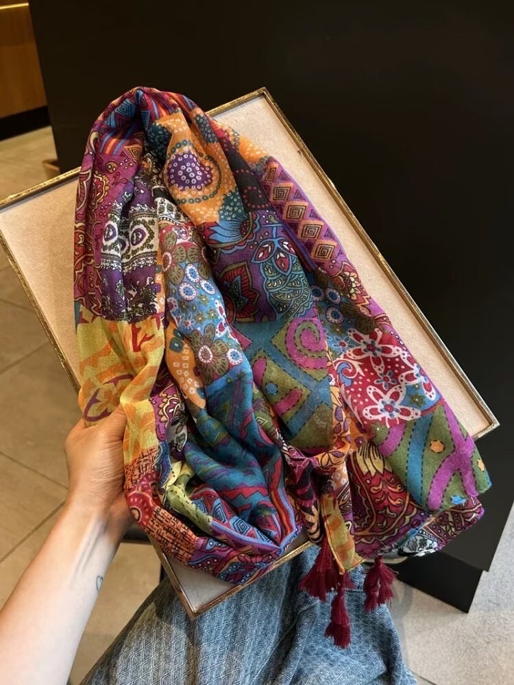 Silk scarf for women, long Muslim headscarf, cashmere imitation brand silk scarf, fashionable, versatile, comfortable and soft scarf, headscarf, silk scarf detail image 11