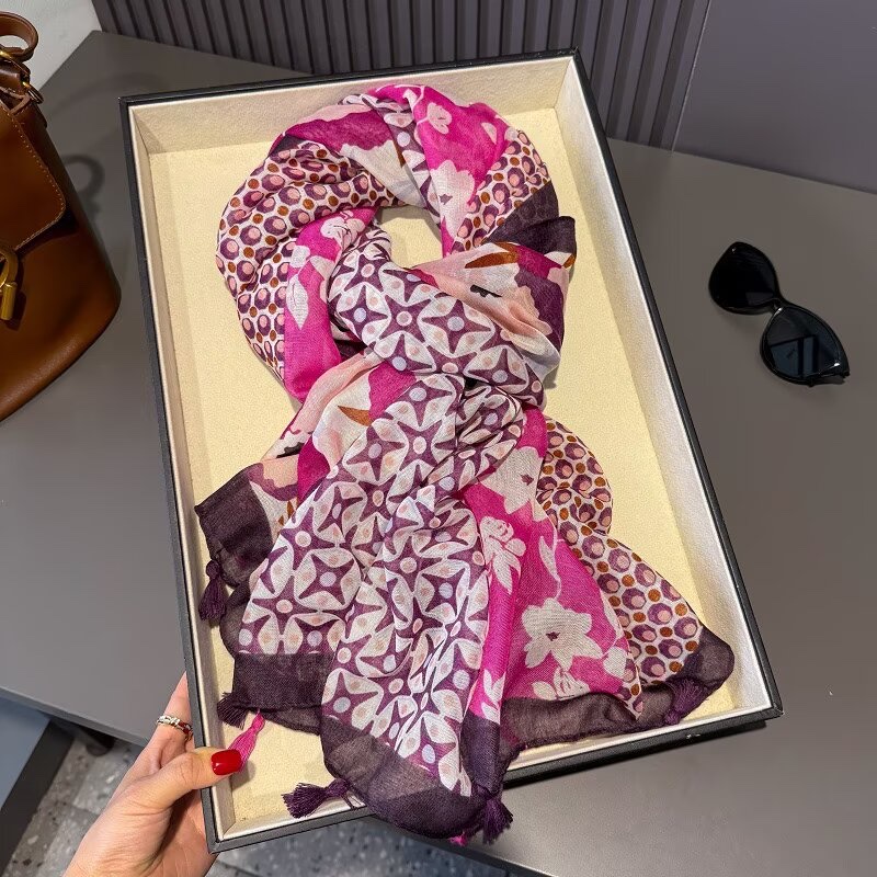 Silk scarf for women, long Muslim headscarf, cashmere imitation brand silk scarf, fashionable, versatile, comfortable and soft scarf, headscarf, silk scarf detail image 5