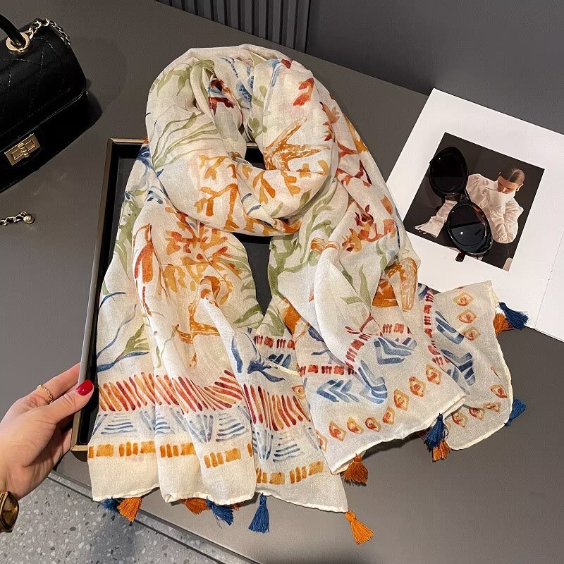 Silk scarf for women, long Muslim headscarf, cashmere imitation brand silk scarf, fashionable, versatile, comfortable and soft scarf, headscarf, silk scarf details Picture