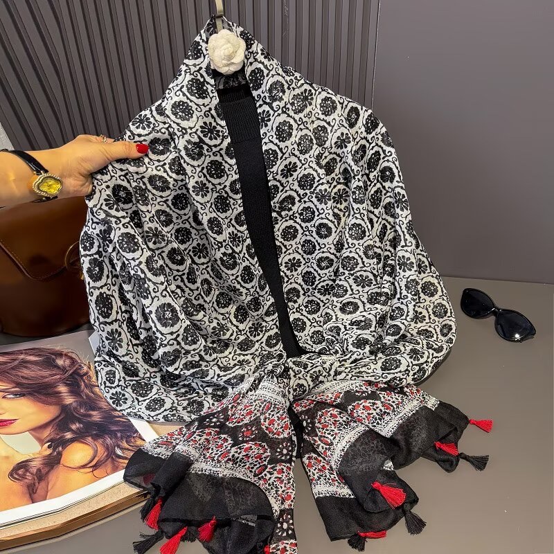 Silk scarf for women, long Muslim headscarf, cashmere imitation brand silk scarf, fashionable, versatile, comfortable and soft scarf, headscarf, silk scarf detail image 8